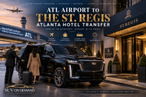 ATL Airport to The St. Regis Atlanta hotel transfer with a luxury black SUV, chauffeur, and luggage assistance