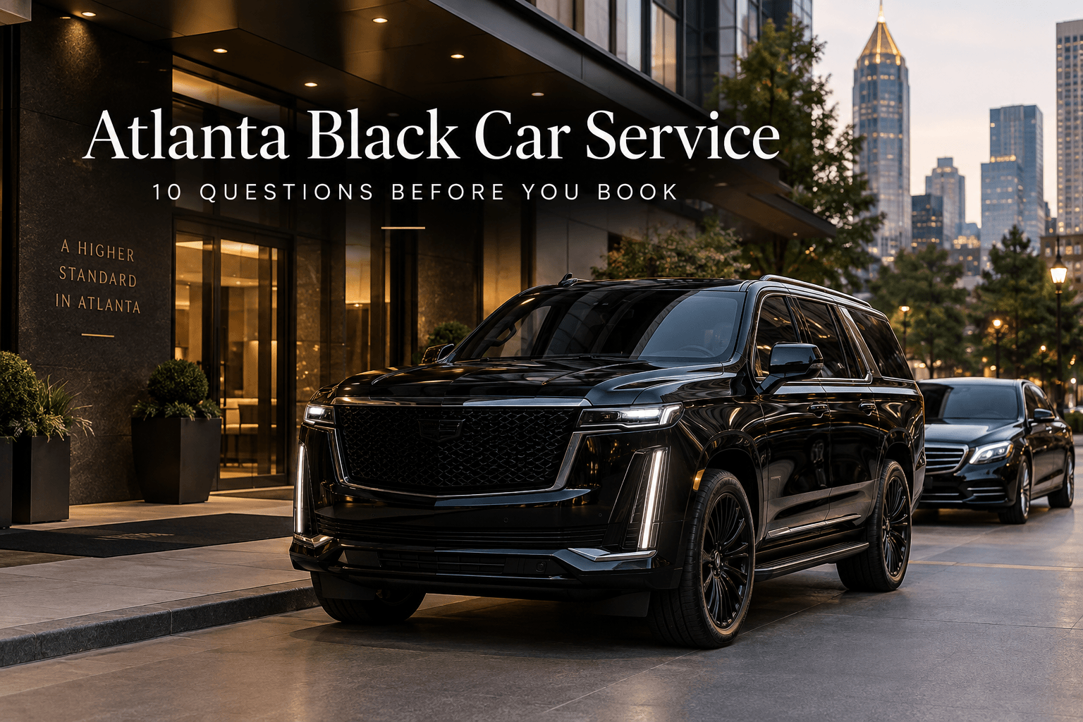 Atlanta black car service with a luxury black SUV and executive sedan in downtown Atlanta