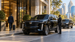 Atlanta business travel with a premium black Cadillac Escalade and professional chauffeur for an executive in Buckhead