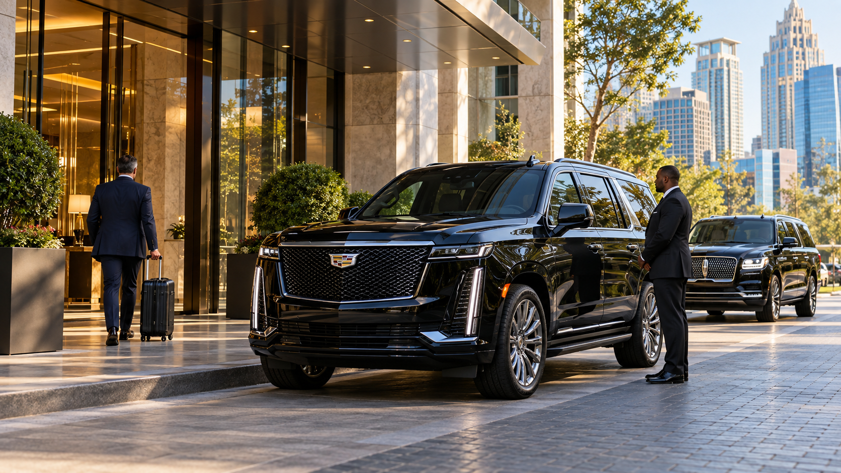 Atlanta business travel with a premium black Cadillac Escalade and professional chauffeur for an executive in Buckhead