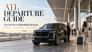 Car service to Hartsfield-Jackson with black Cadillac Escalade for an ATL airport departure