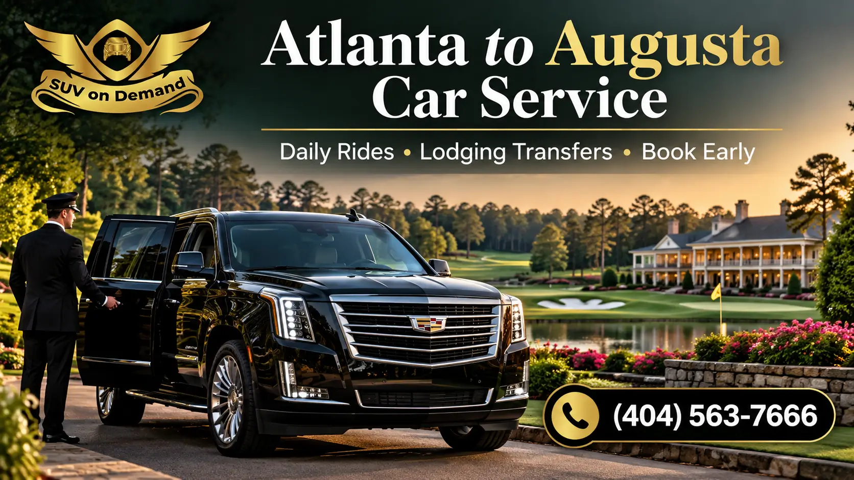 Atlanta to Augusta Masters car service with a black luxury SUV and professional chauffeur by SUV on Demand.